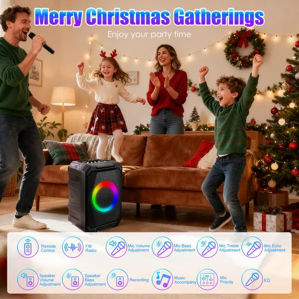 PartyBox Pro™ – 80W Karaoke Speaker w/ Dual Wireless Mics & RGB Lights