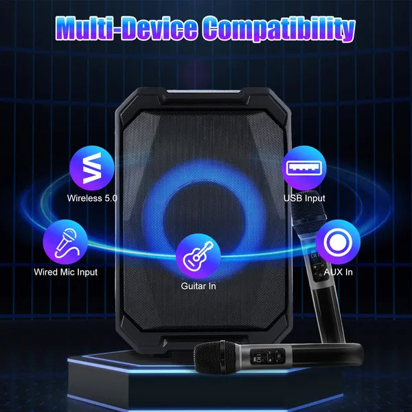 PartyBox Pro™ – 80W Karaoke Speaker w/ Dual Wireless Mics & RGB Lights