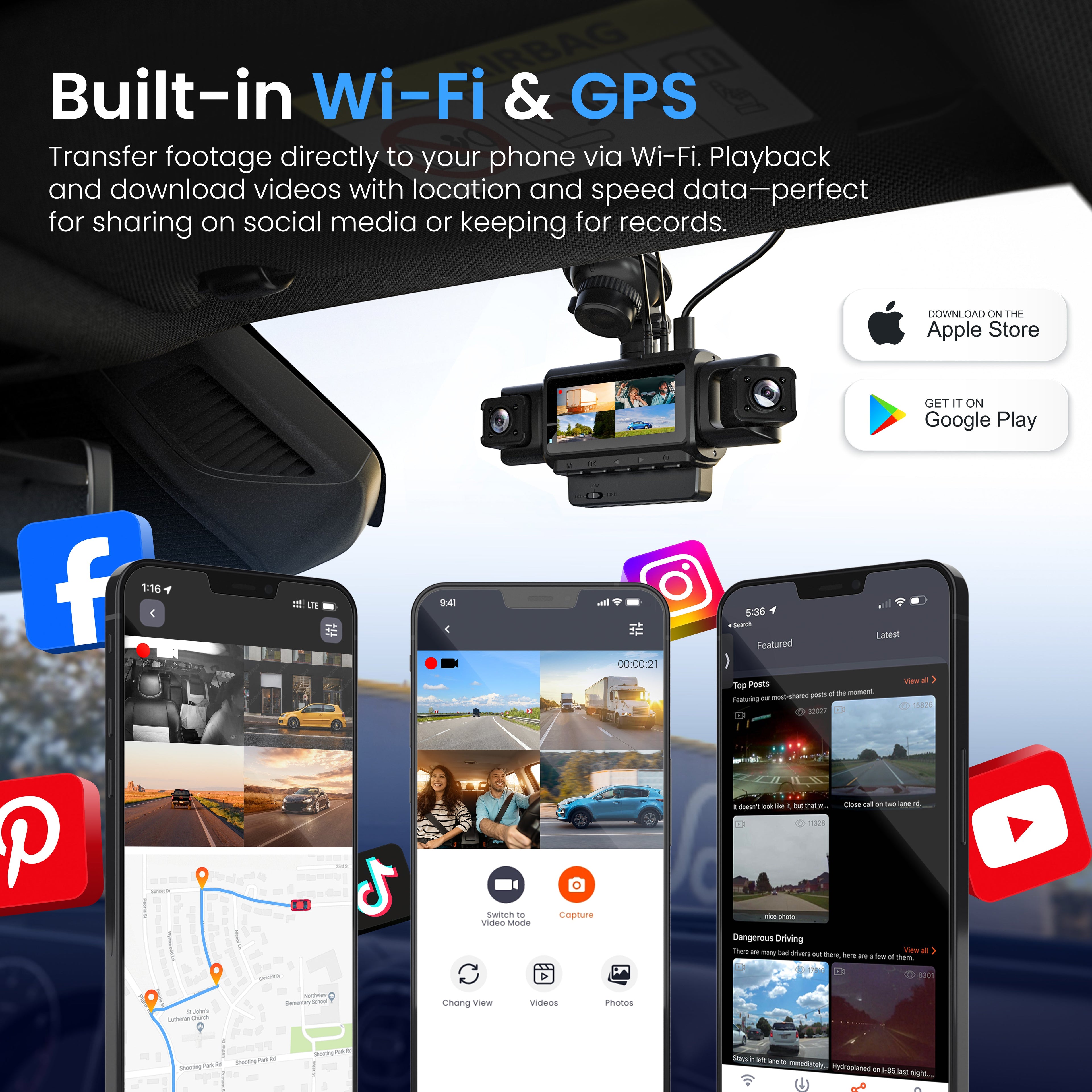 Rexing R4-RD 4-Channel Dash Cam with All-Around 1080p, Built-in 360° Parking Monitor, Wi-Fi, GPS, IR Night Vision