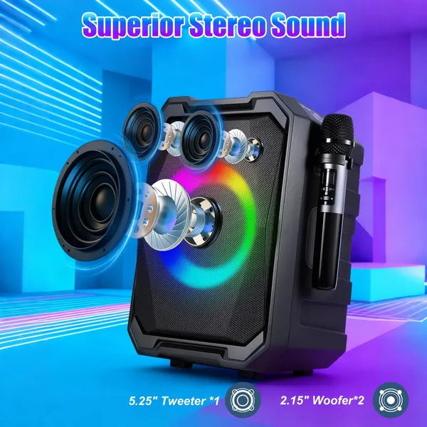 PartyBox Pro™ – 80W Karaoke Speaker w/ Dual Wireless Mics & RGB Lights